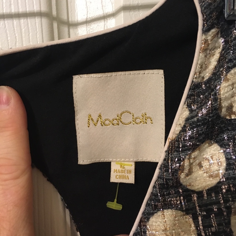 ModCloth polka dot black metallic gold dress sz L - Picture 3 of 7